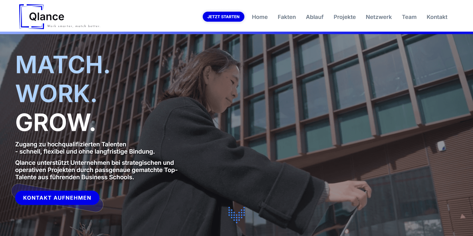 Qlance Website, Hero-Bereich